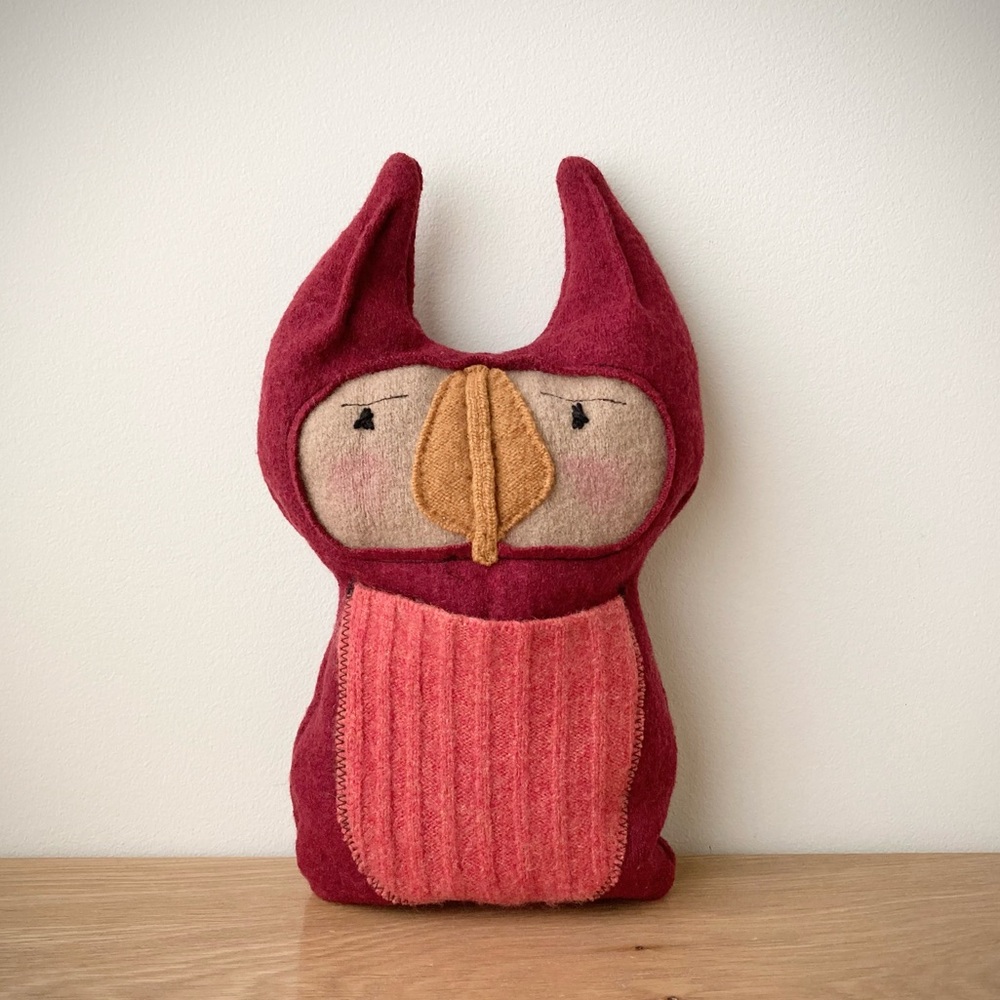 joodito lucky cat wool cashmere sweater doll rustic pillow folk art red kitty